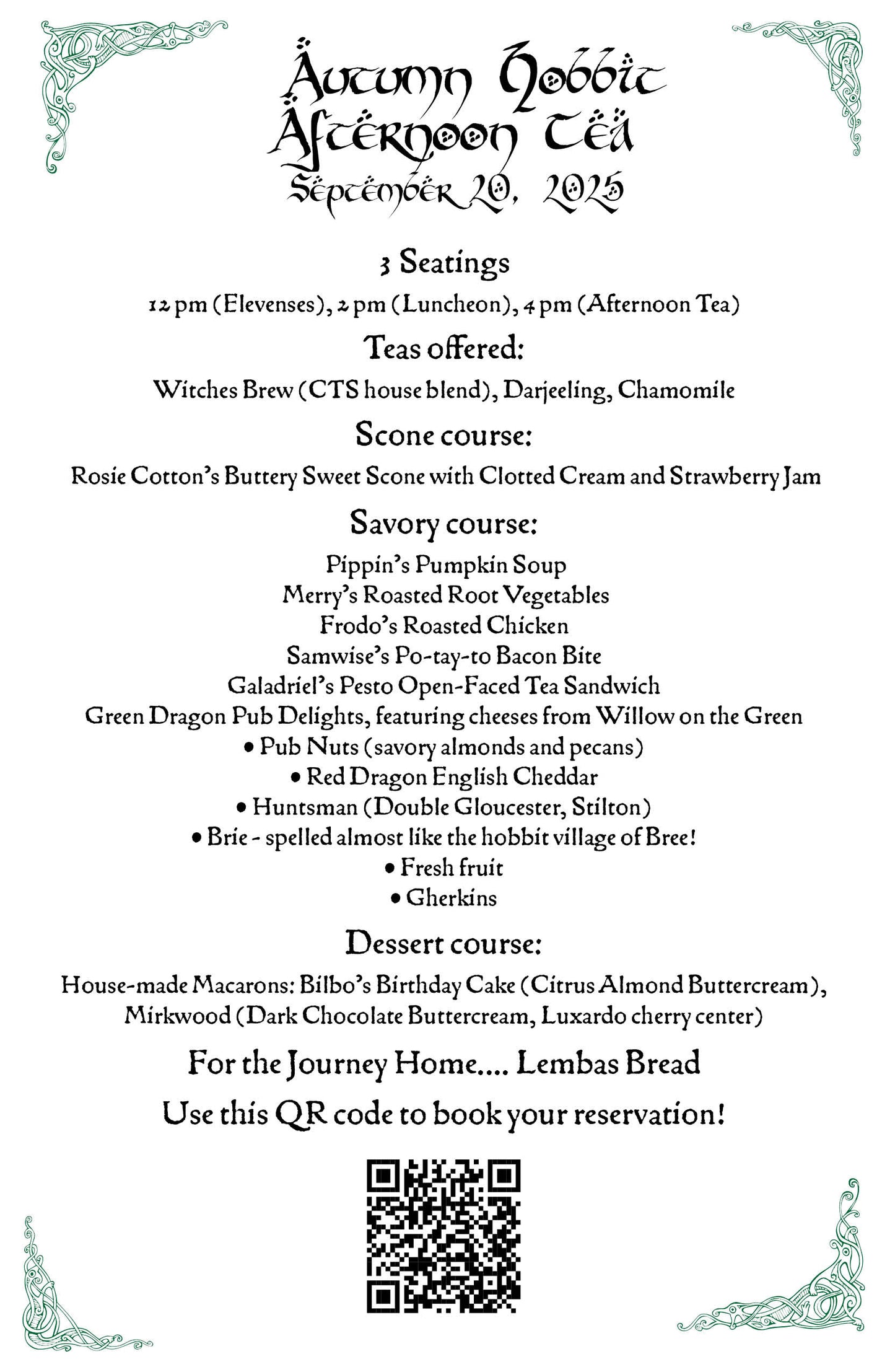 Lord of the Rings Autumn Afternoon Tea 9/19/2026