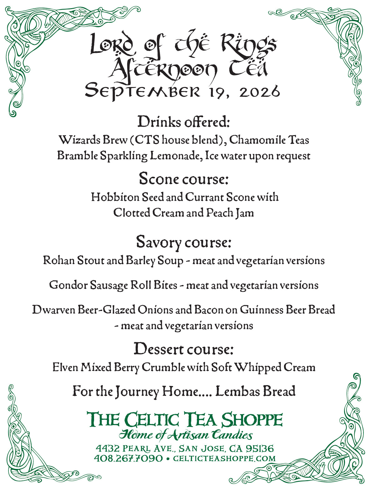 Lord of the Rings Autumn Afternoon Tea  9/19/2026